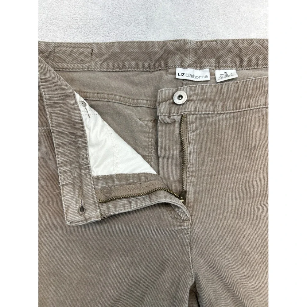 Liz Claiborne Corduroy Pants Womens 16 Plus Tan Brown Bootcut Mid Rise Stretch